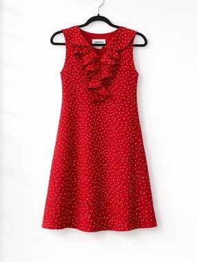 Lois Snyder~Dani Max~Womens VTG 80s~Red Knee Shift Dress~Polka Dot Ruffles~6
